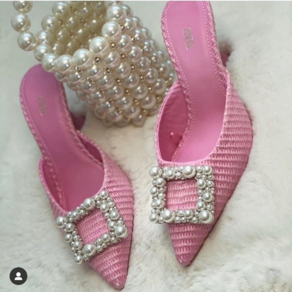 Zara Pearl Beaded High Heel Shoes